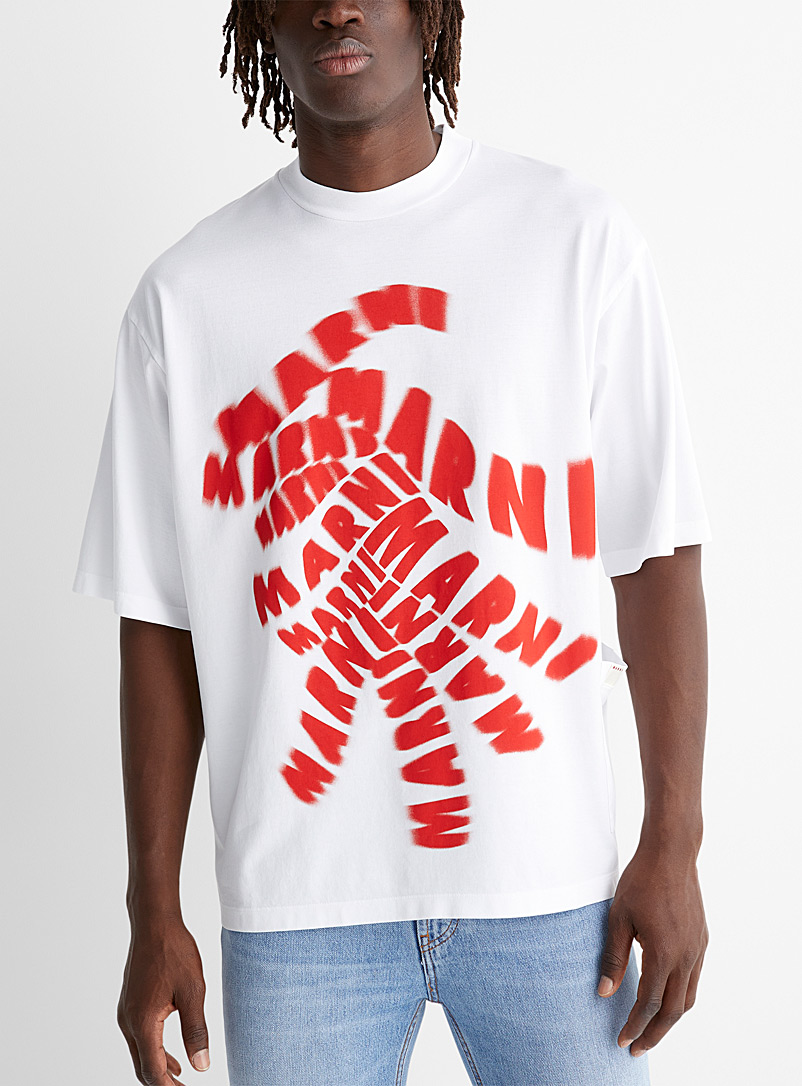 MARNI White Repeated logo T-shirt for men