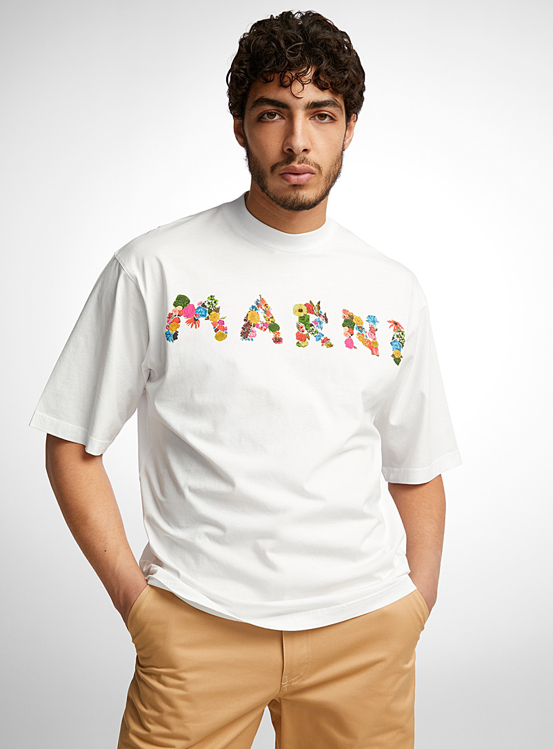 MARNI White Floral logo T-shirt for men