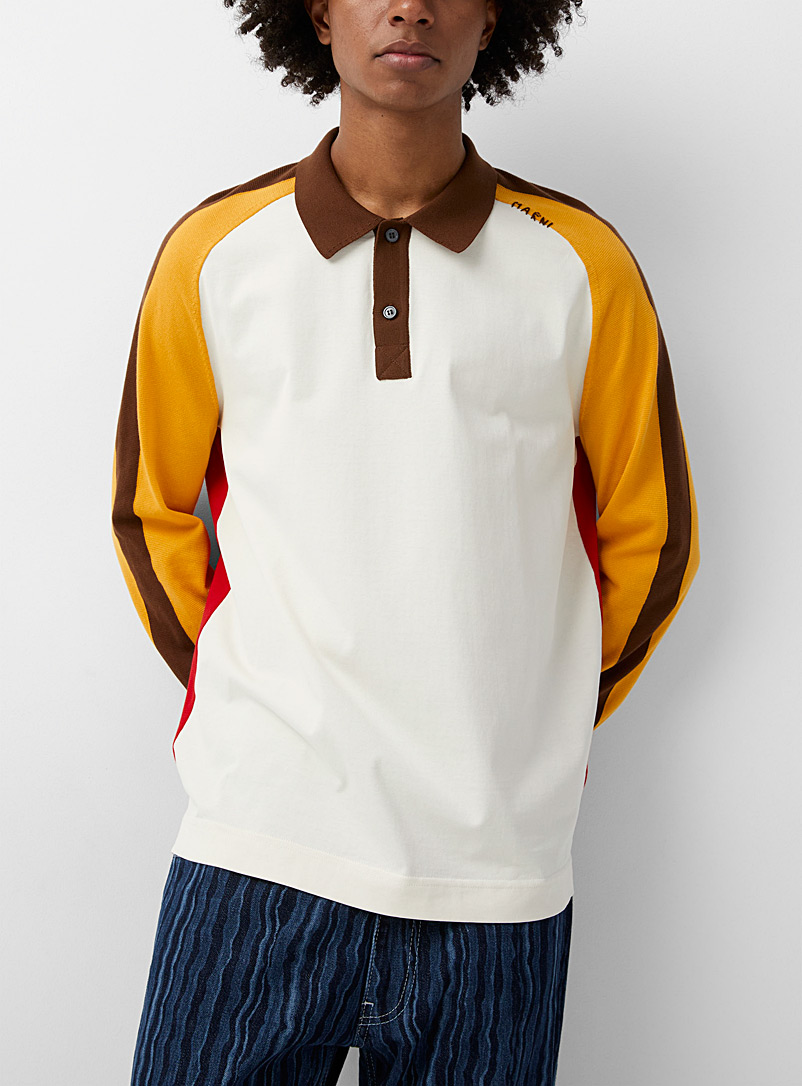 MARNI Ivory White Colour block polo shirt for men