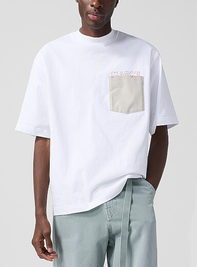 MARNI: Le t-shirt poche contraste logo dissimul&eacute; Blanc pour homme