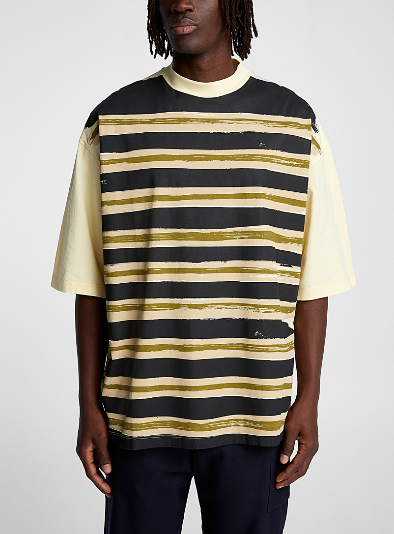 MARNI Golden Yellow Painted lines oversized T-shirt for men