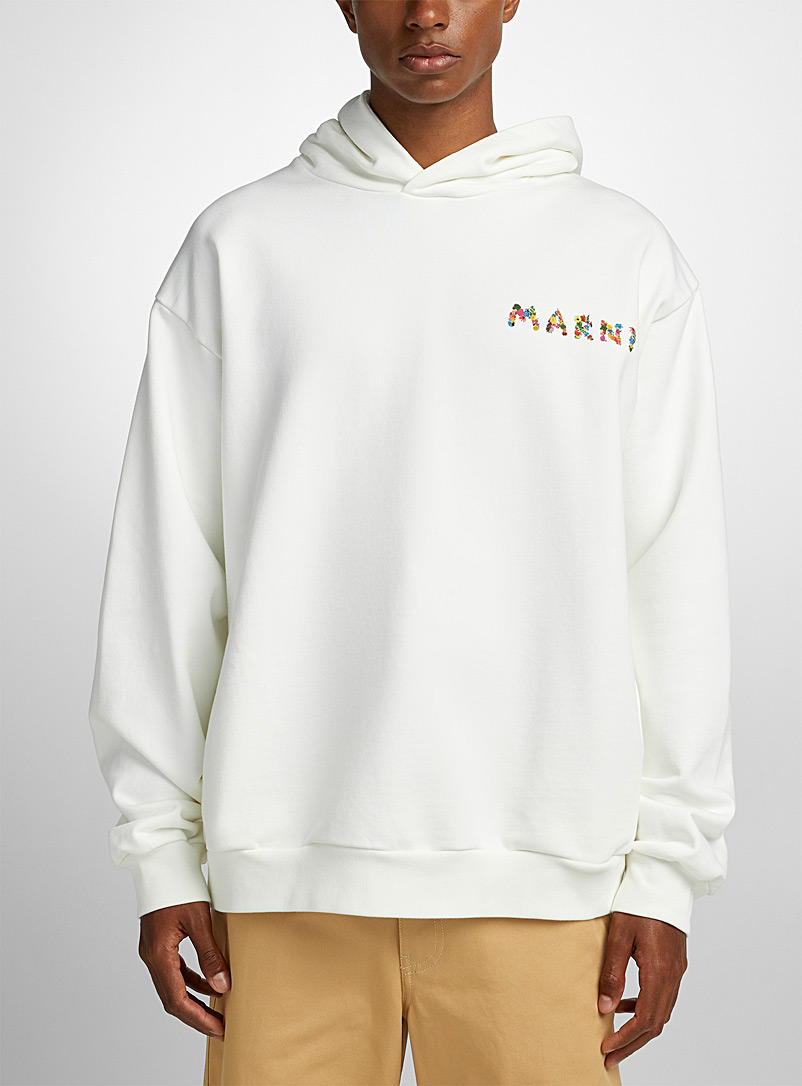 MARNI White Floral logo hoodie for men