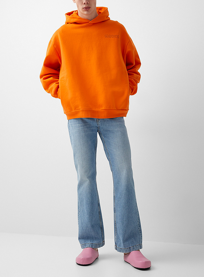 MARNI Orange Infinite flowers back pattern hooded sweatshirt for men