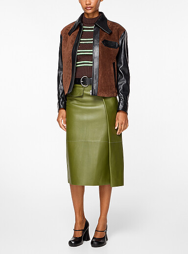 MARNI Black Leather and suede shirt-collar jacket for women