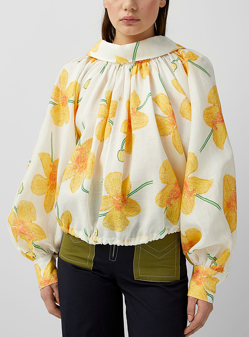 MARNI Patterned Ecru Floral tie-cord blouse for women