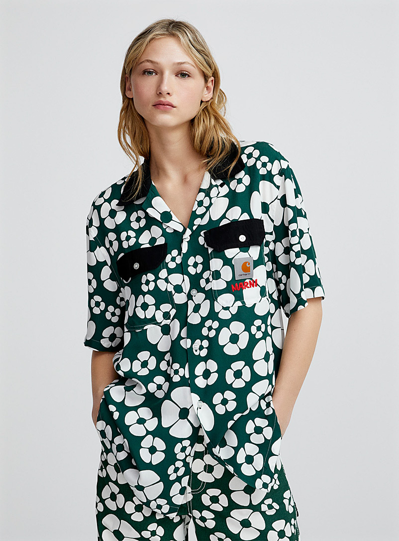 Marni x Carhartt WIP: La chemise florale col ouvert Vert à motifs pour femme