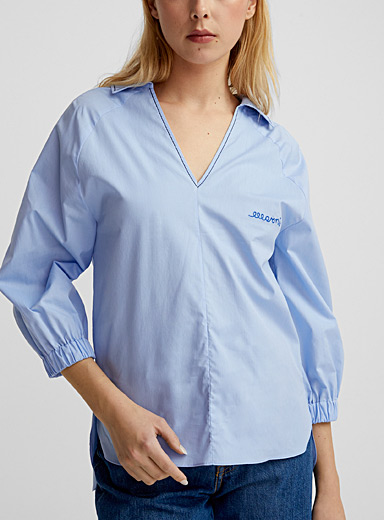 MARNI Blue Blue topstitching poplin shirt for women