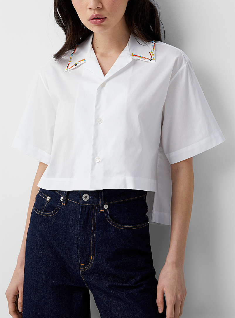 MARNI White Adorned collar cropped shirt for women