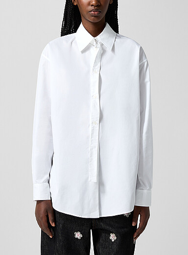 MARNI White Poplin buckle tie-neck shirt for women