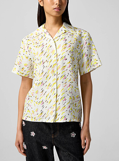 MARNI Patterned Yellow Brushstroke Wave printed linen shirt for women