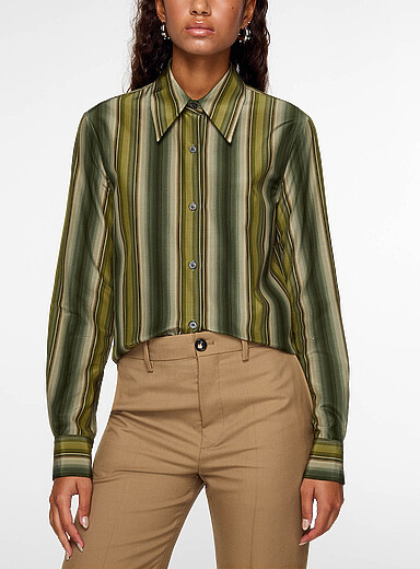 MARNI Green/Stripes Cotton and silk blend gradient-striped shirt for women