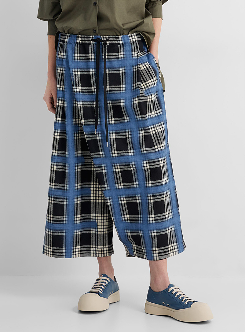 MARNI Patterned Blue Long expressive checkered pattern bermuda shorts for women