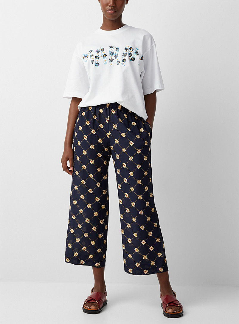 MARNI Patterned Blue Floral crepe pant for women