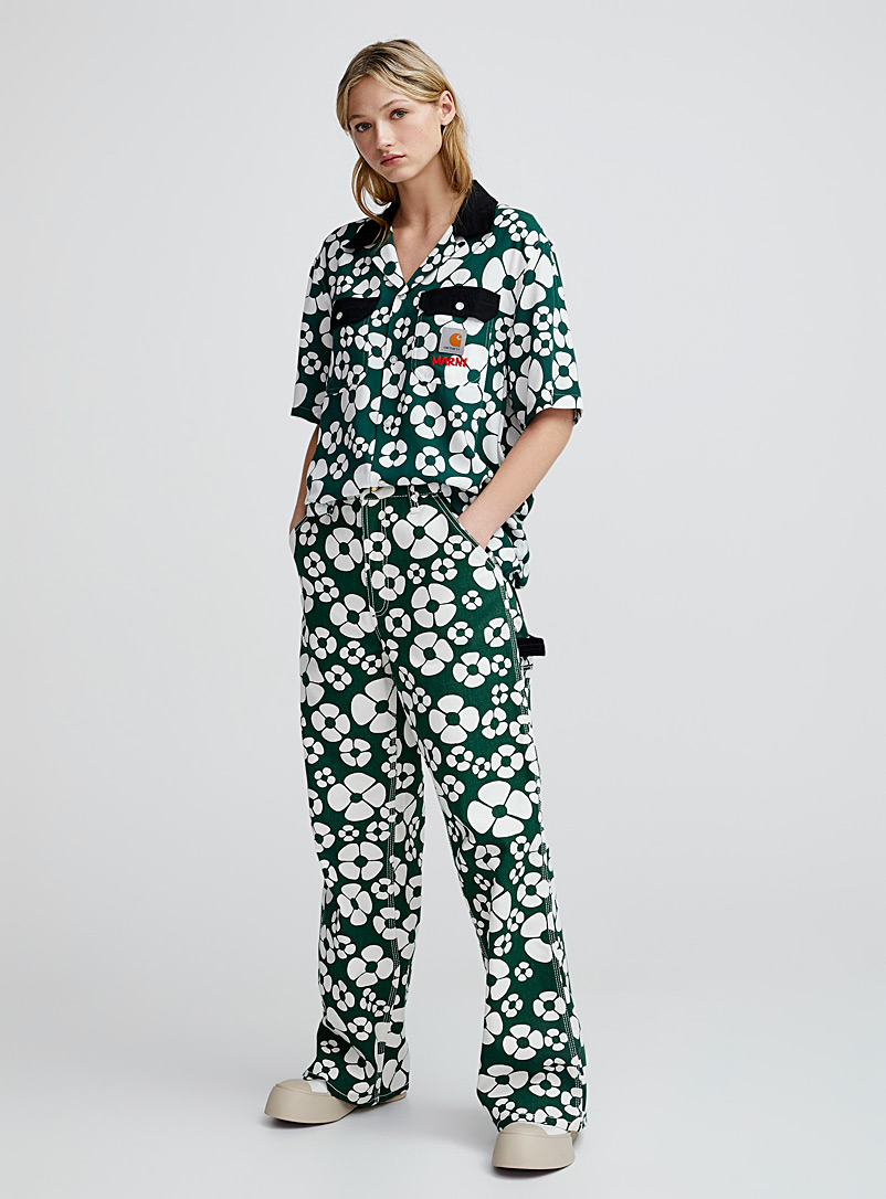 Marni x Carhartt WIP: Le pantalon floral coton piqué Vert à motifs pour femme
