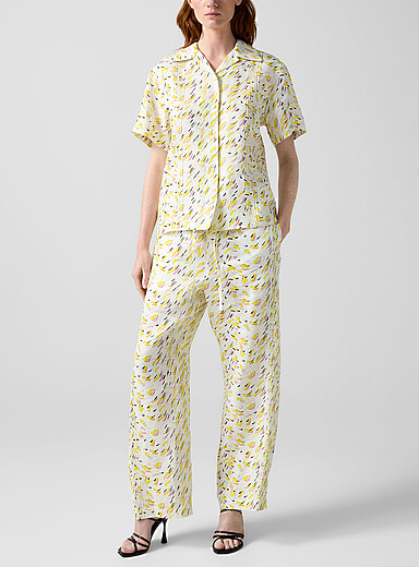 MARNI: Le pantalon en lin imprim&eacute; Brushstroke Wave Jaune &agrave; motifs pour femme