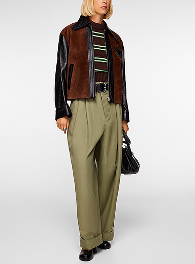 MARNI: Le pantalon ultralarge en toile double plis Vert pistache - Menthe pour femme