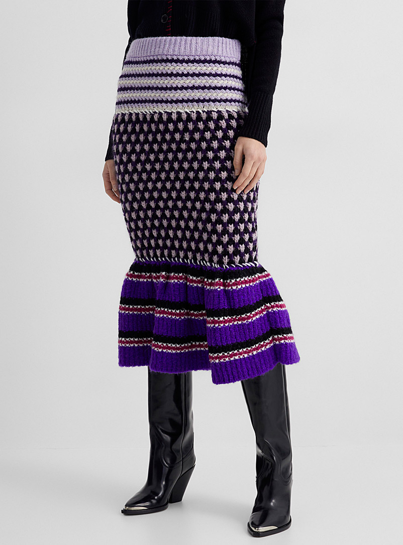 MARNI: La jupe tricot tridimensionnel Pourpre à motifs pour femme