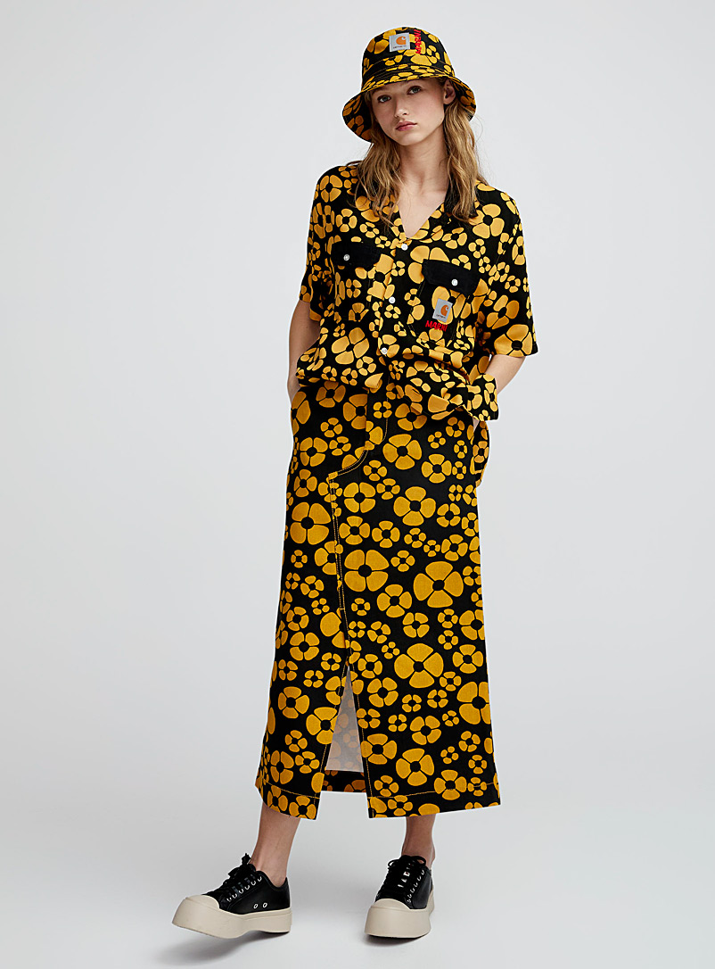 Marni x Carhartt WIP: La jupe florale coton piqué Jaune à motifs pour femme