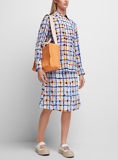 MARNI Patterned Blue Floral checkers pure silk skirt for women