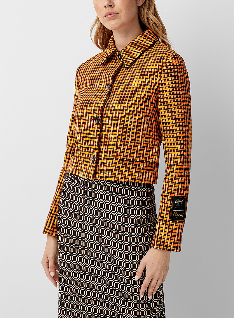 MARNI Patterned Brown Houndstooth cropped jacket for women