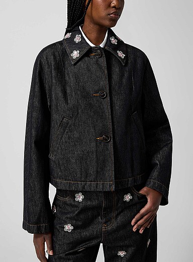 Denim floral collar jacket