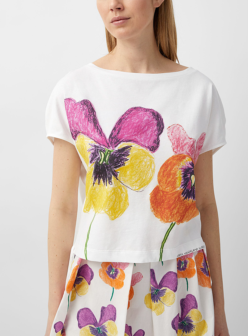 MARNI White Colourful pansies top for women