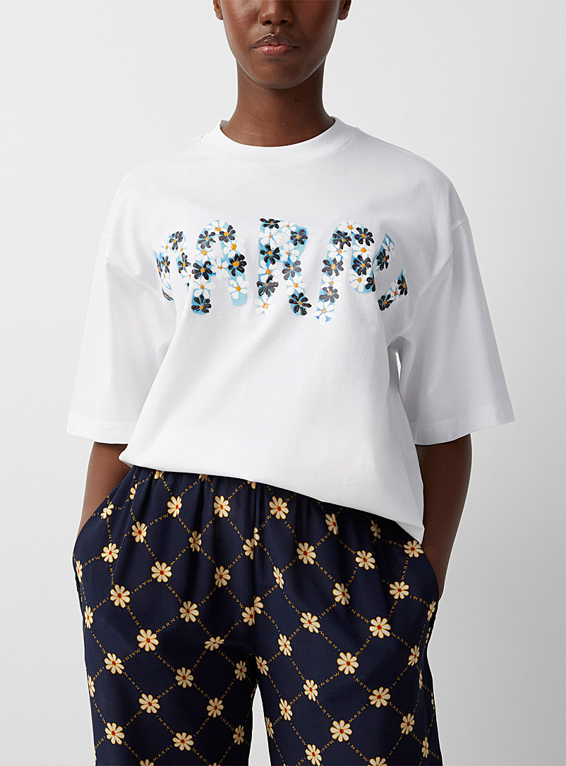 MARNI White Floral signature T-shirt for women