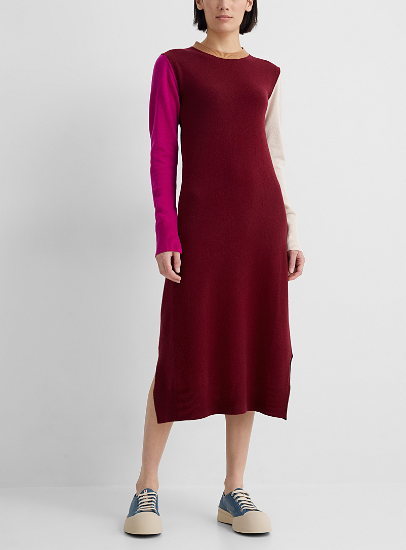 MARNI: La robe en tricot blocs de couleurs Rouge à motifs pour femme