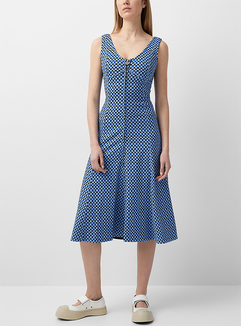 MARNI Baby Blue Blue checkered dress for women