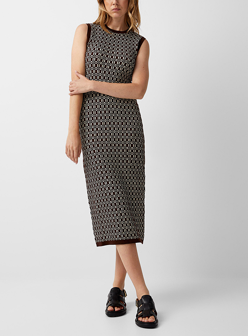 MARNI Patterned Brown Geometric knit dress for women