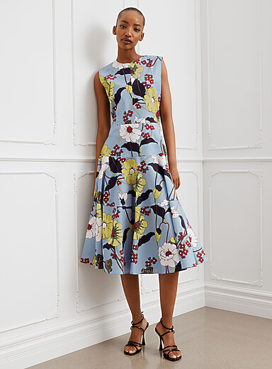 MARNI: La robe florale en popeline pur coton Sarcelle - Turquoise pour femme