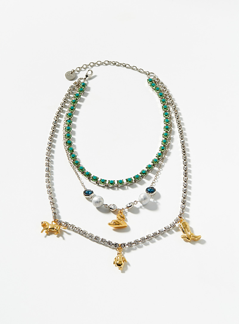 MARNI: Le collier triple rang à breloques Sarcelle-turquoise-aqua pour femme