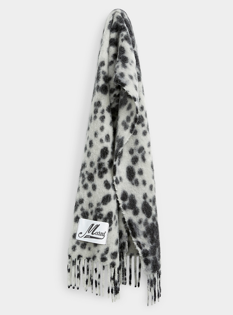 MARNI Patterned White Speckled alpaca wool signature scarf for women