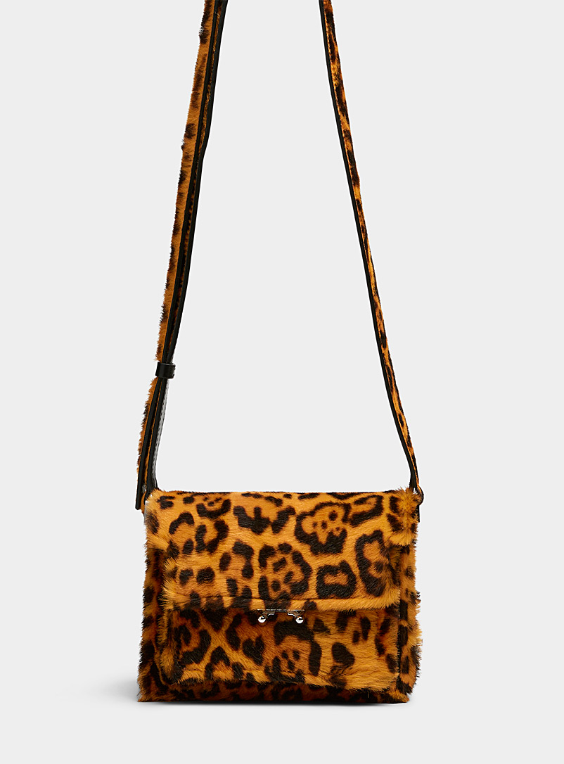 MARNI Patterned Brown Trunk leopard fur mini-bag for women