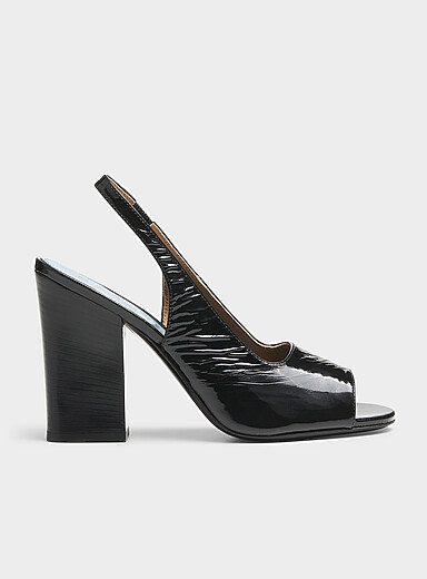 Leather open-toe slingback pumps