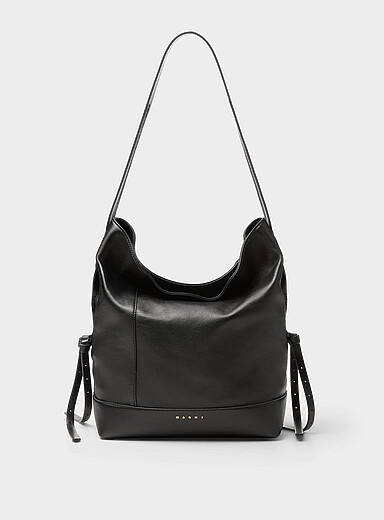MARNI Black Lambskin leather hobo bag for women