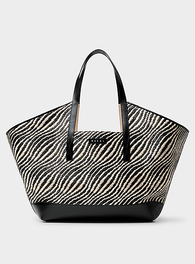 MARNI Black and White Shopper zebra print tote bag for women