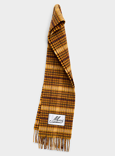 Checkered wool-blend reversible scarf
