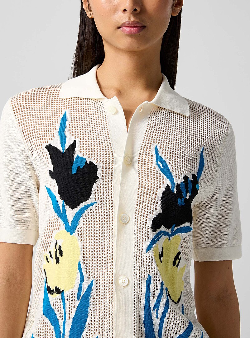 Floral motif short-sleeve openwork cardigan product image 2