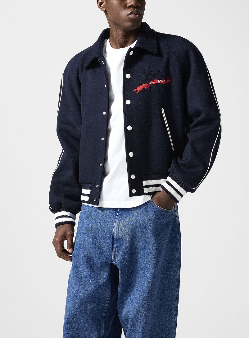 Embroidered Ribbon Quilted Felted Bomber Jacket