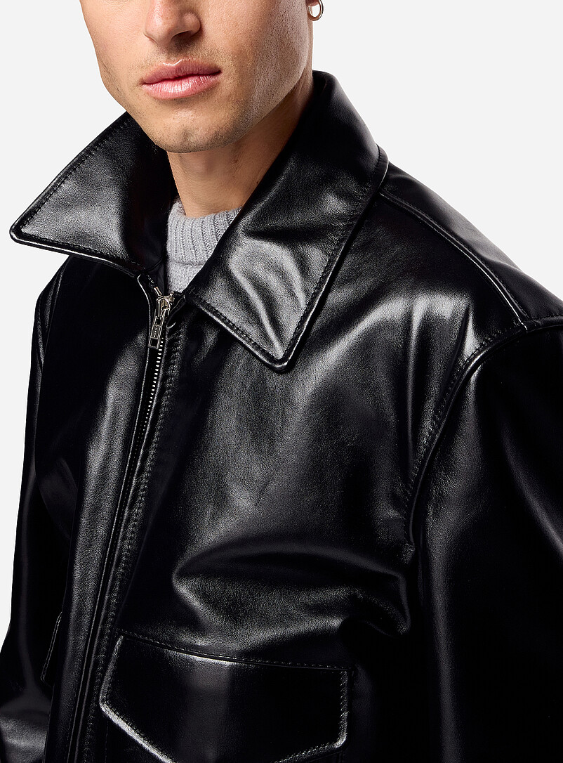 Zip-up leather trainer jacket product image 2