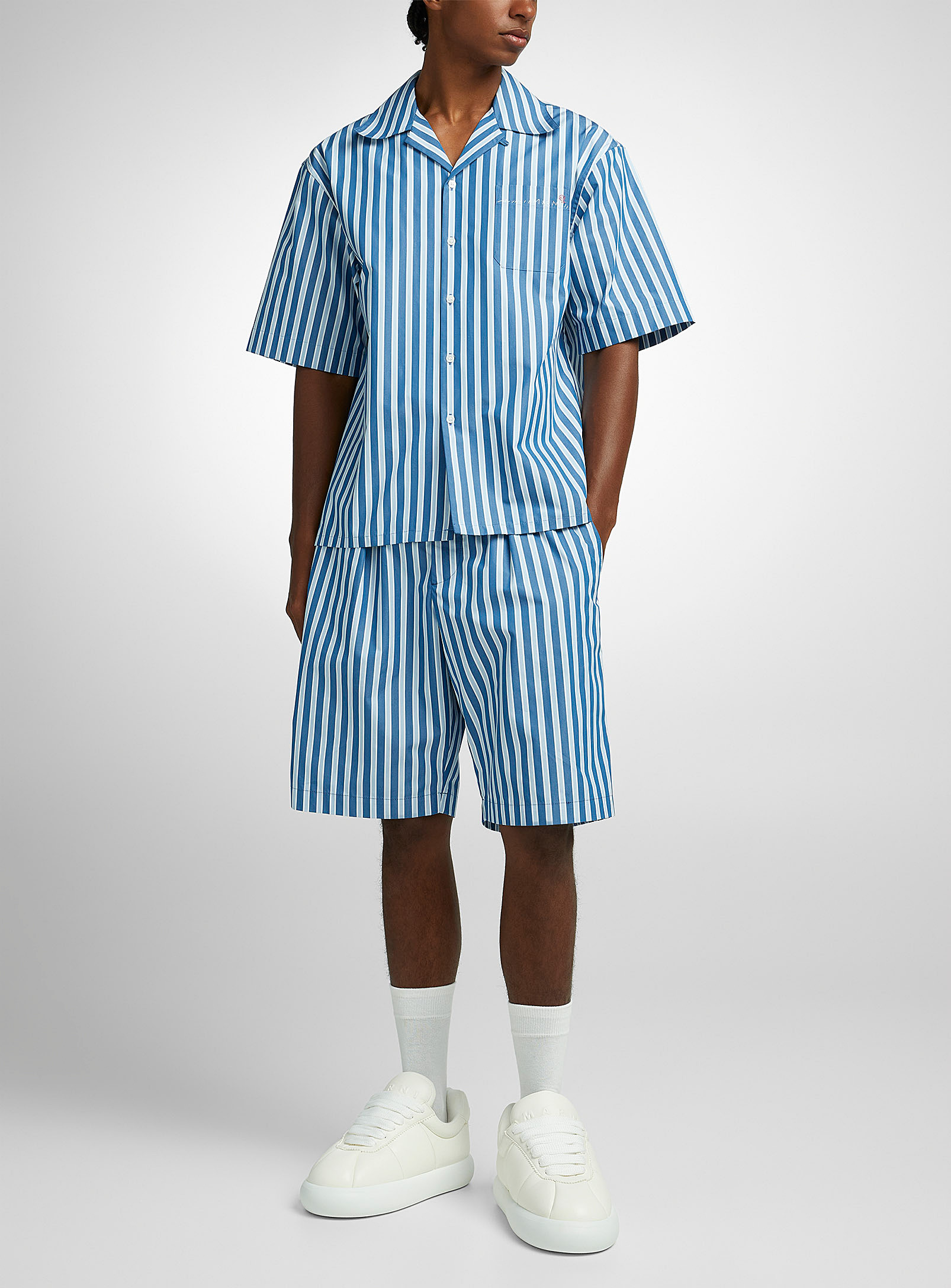 Marni Vertical Stripes Pleated Shorts In Blue