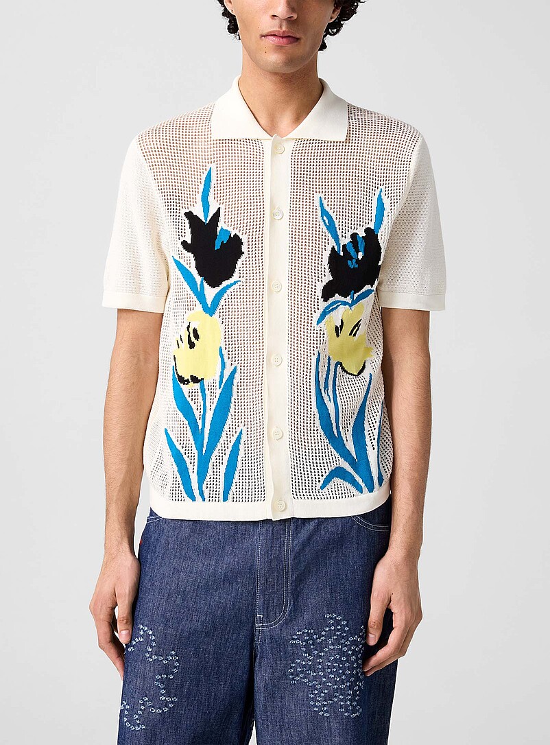 Floral motif short-sleeve openwork cardigan product image (primary)