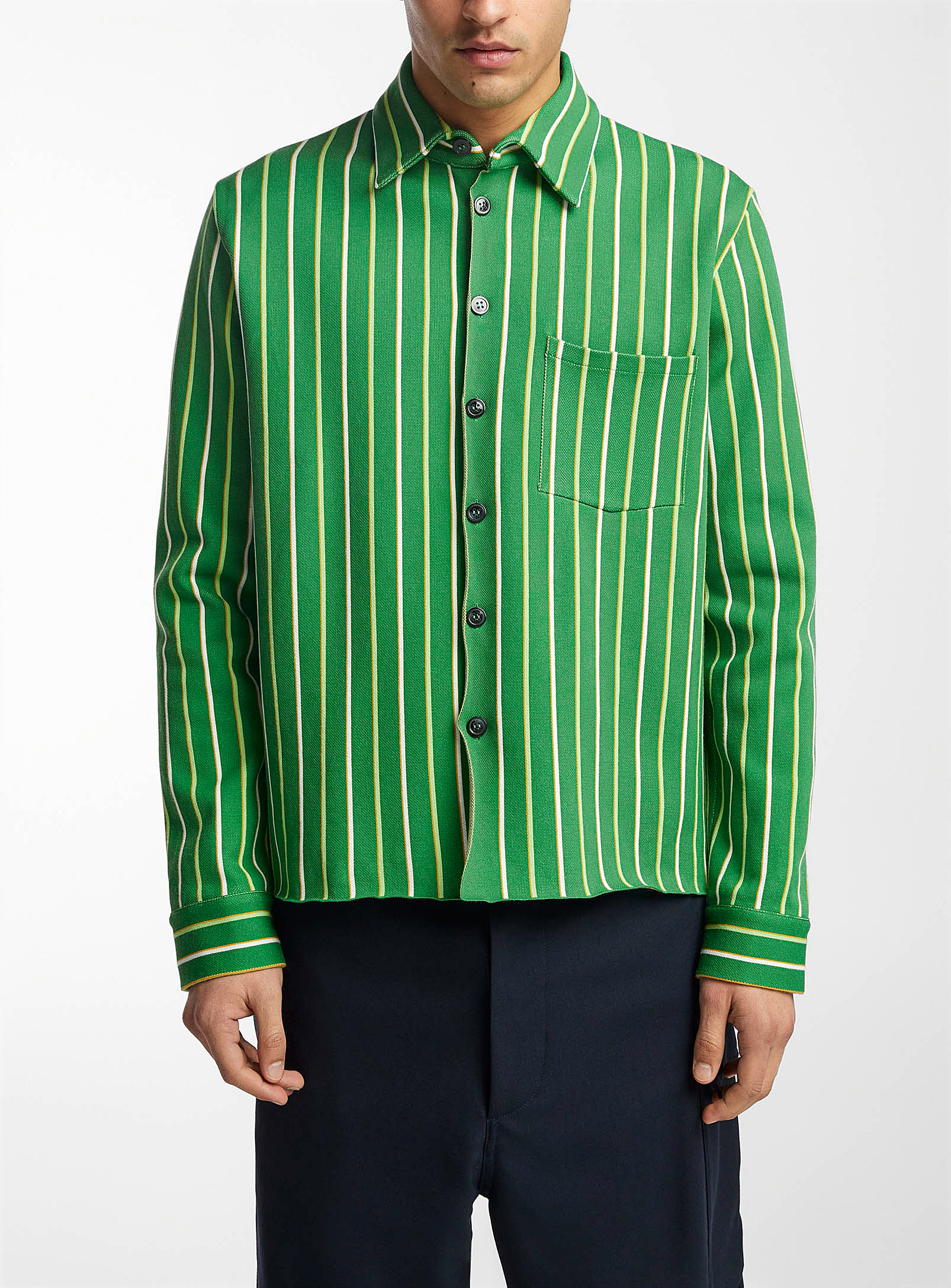 Shop Marni Techno Knit Striped Shirt In Green