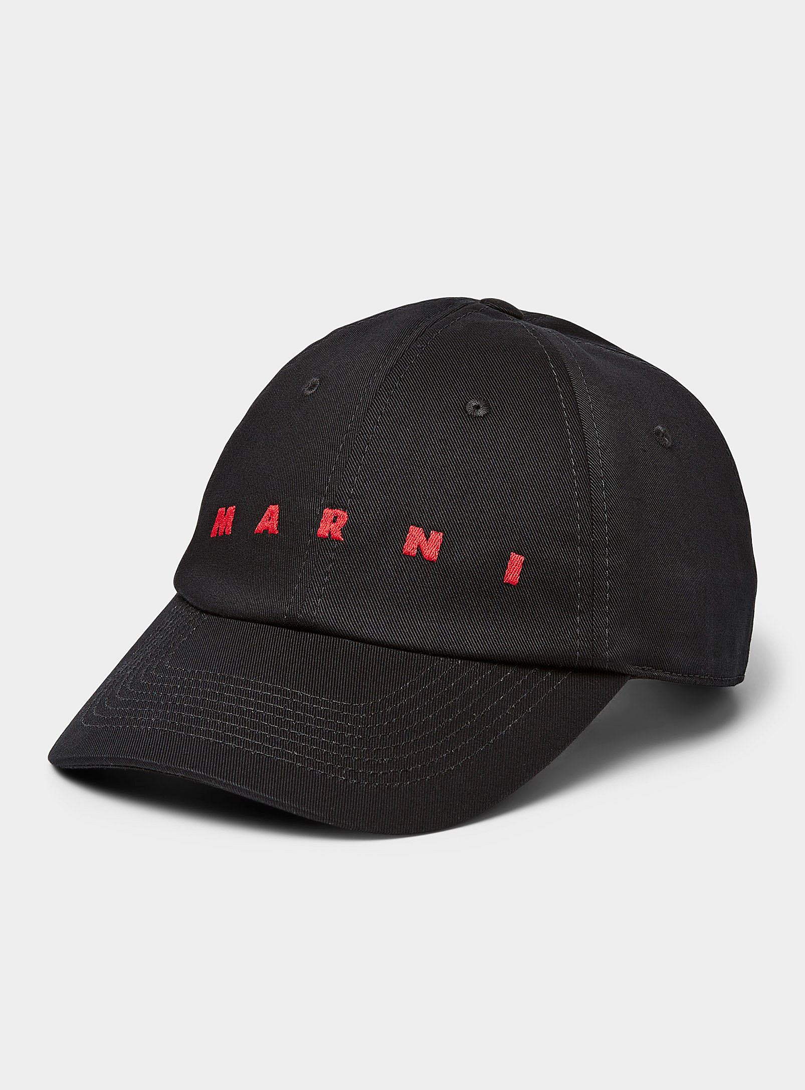 Marni Embroidered Red Signature Cap In Black