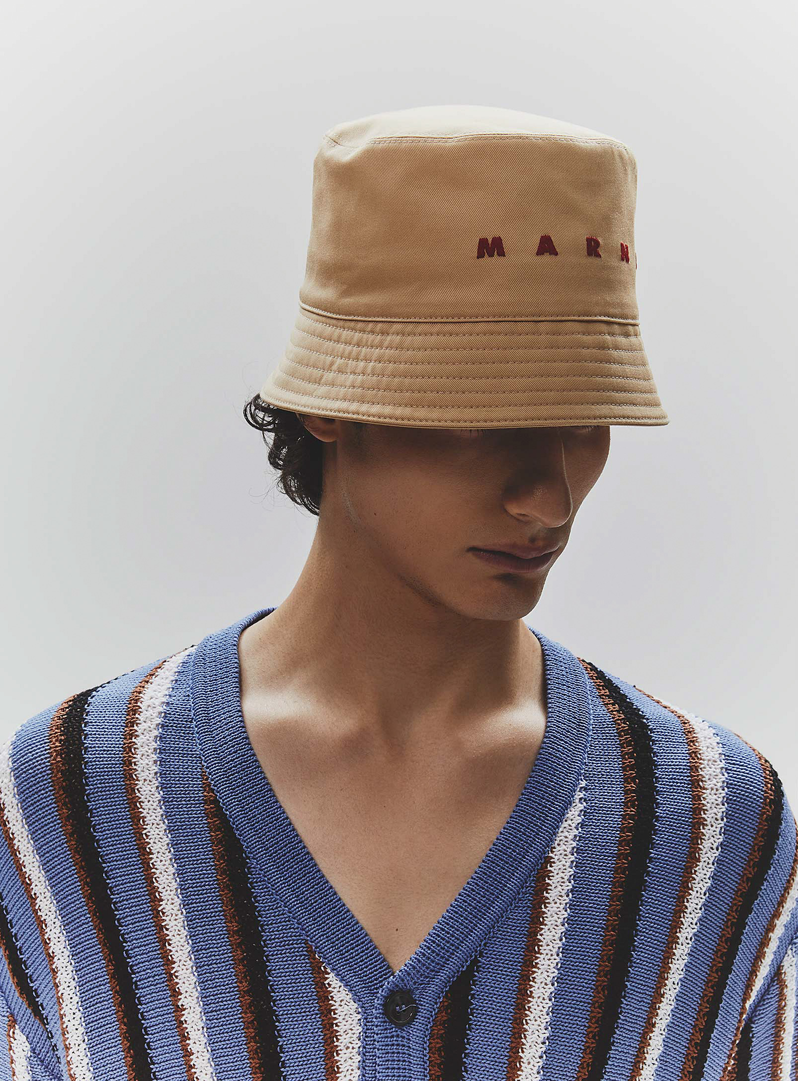 MARNI - Men's Embroidered logo beige bucket hat