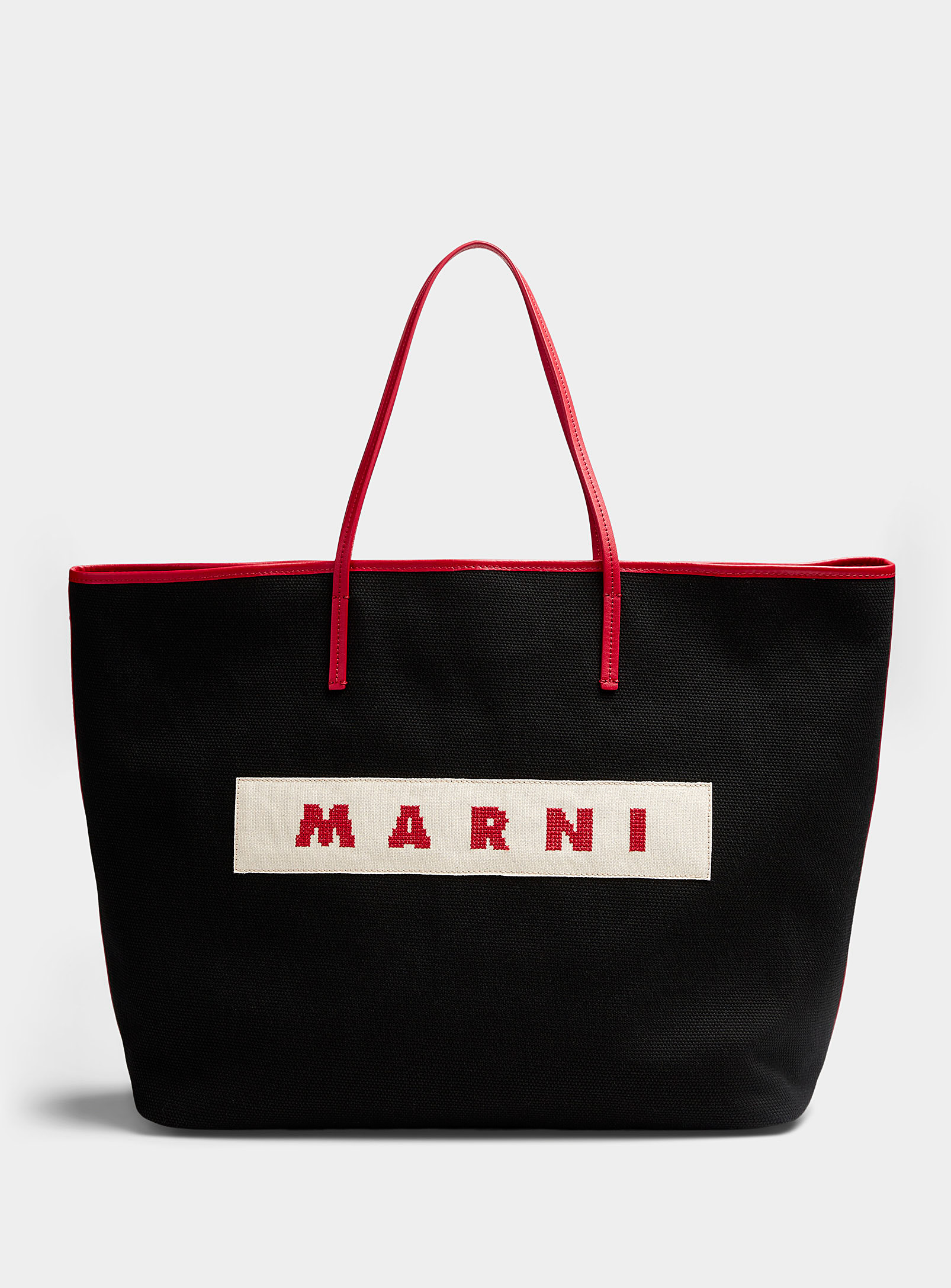 Marni Small Janus Logo-embroidered Tote Bag In Black