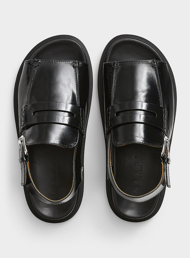 Black leather loafer sandal Men product image 2