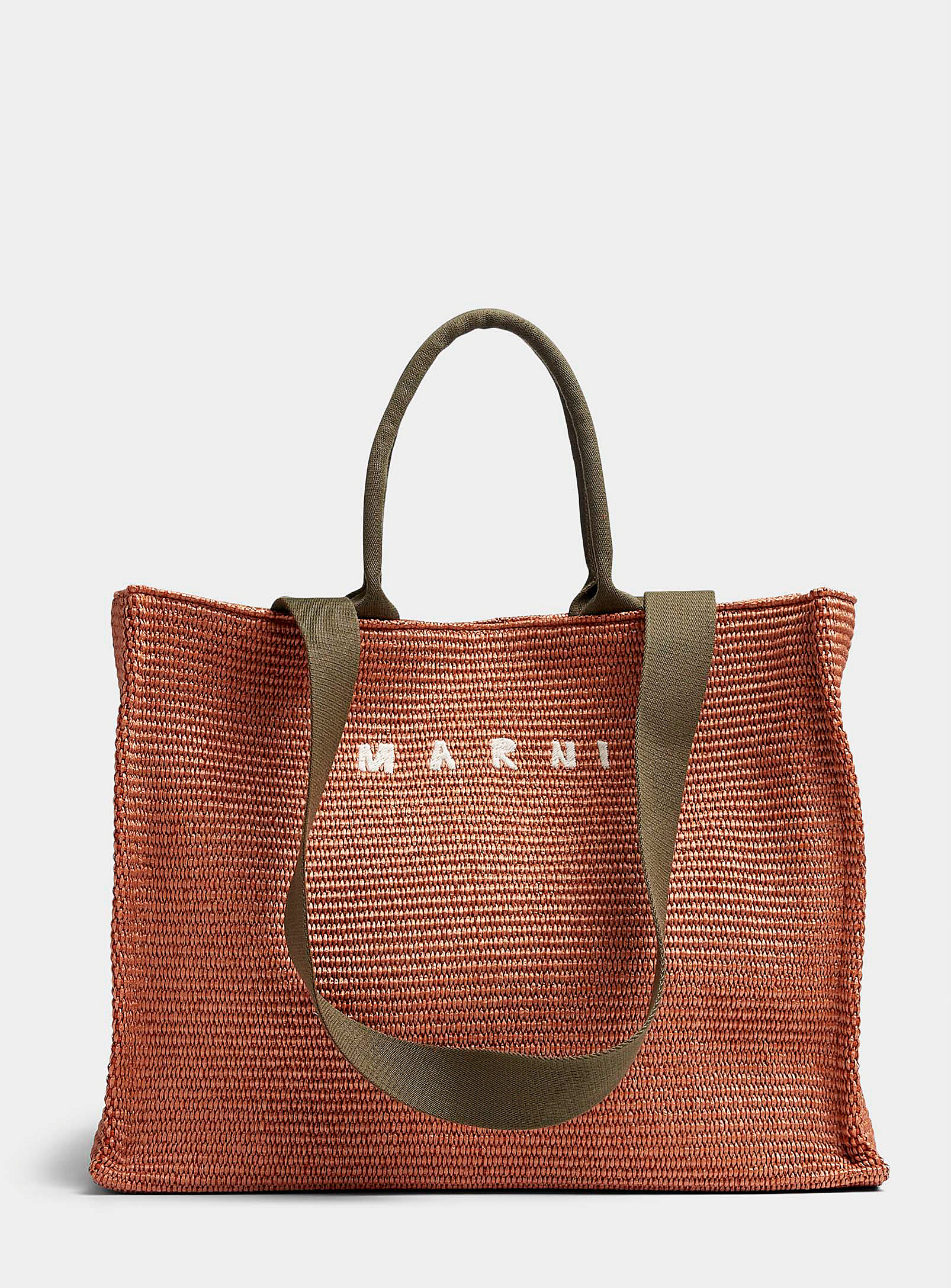 Marni Large East-west Raffia-effect Tote Bag In Brown