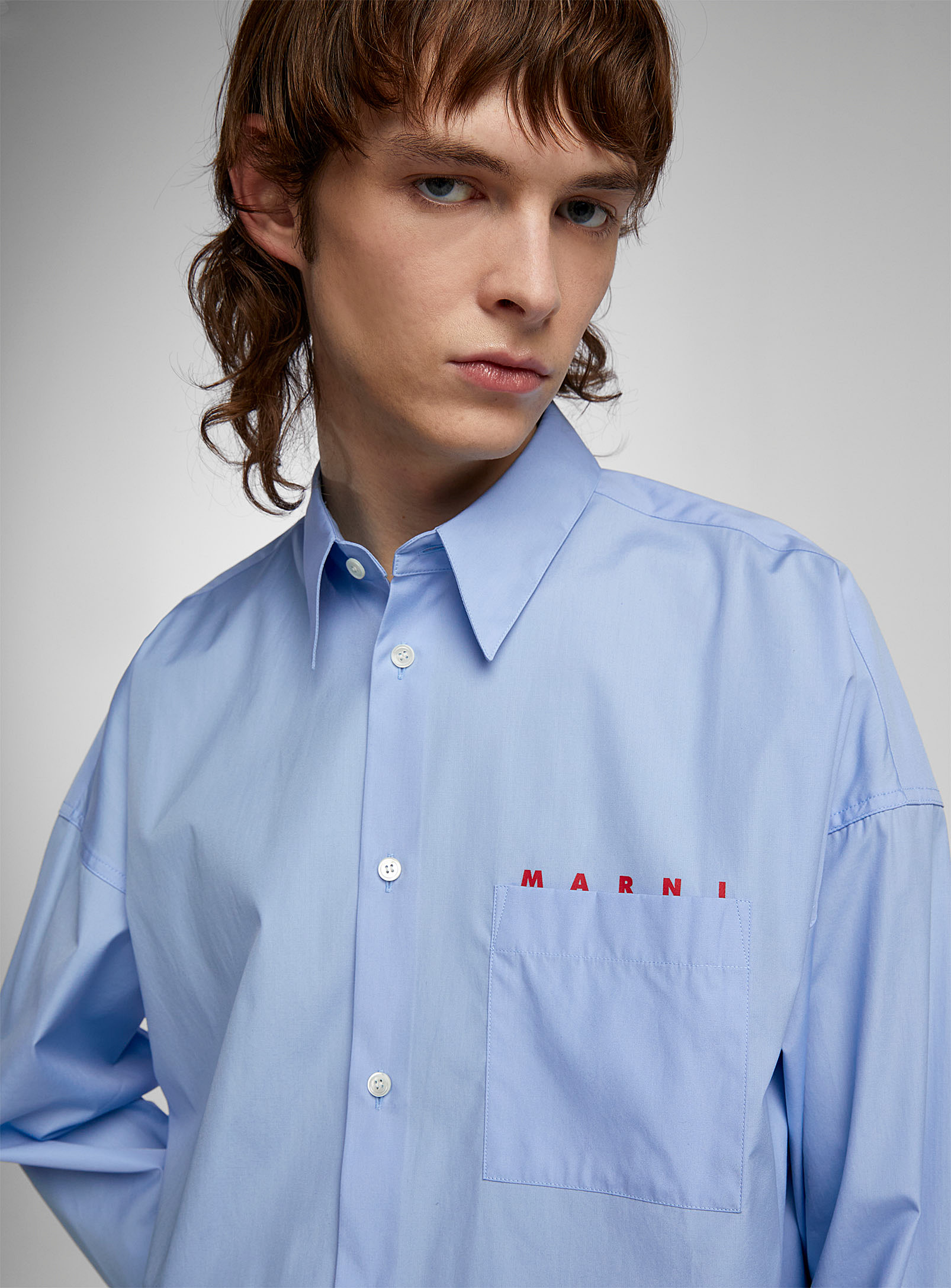 Marni Accent Signature Poplin Shirt In Blue